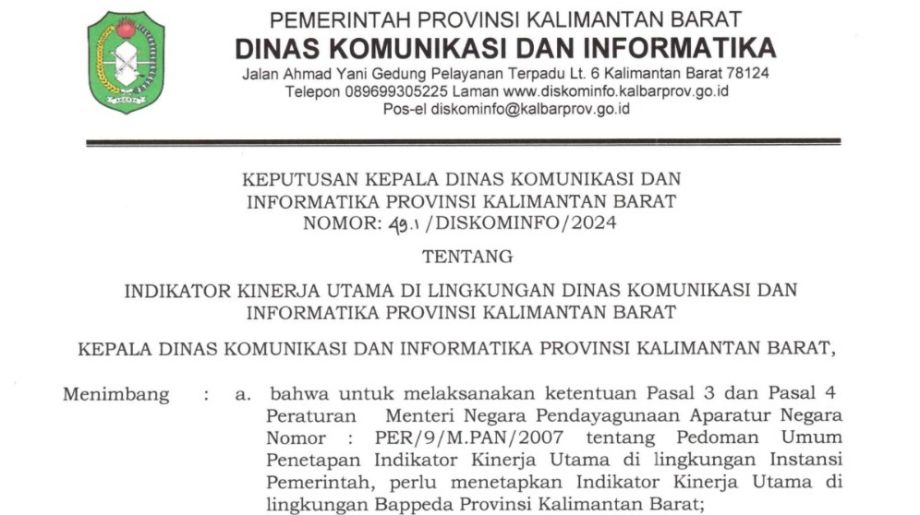 SK Indikator Kinerja Utama (IKU) di Lingkungan Dinas Komunikasi dan Informatika Provinsi Kalimantan Barat