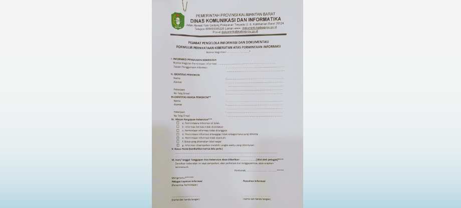 Foto Formulir Pernyataan Keberatan Permintaan Informasi