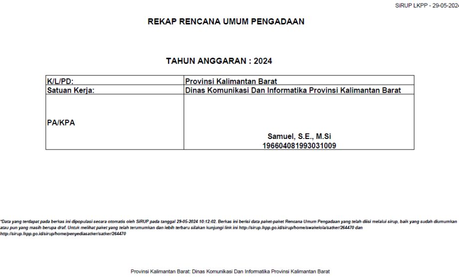 Rencana Umum Pengadaan Barang dan Jasa 2024